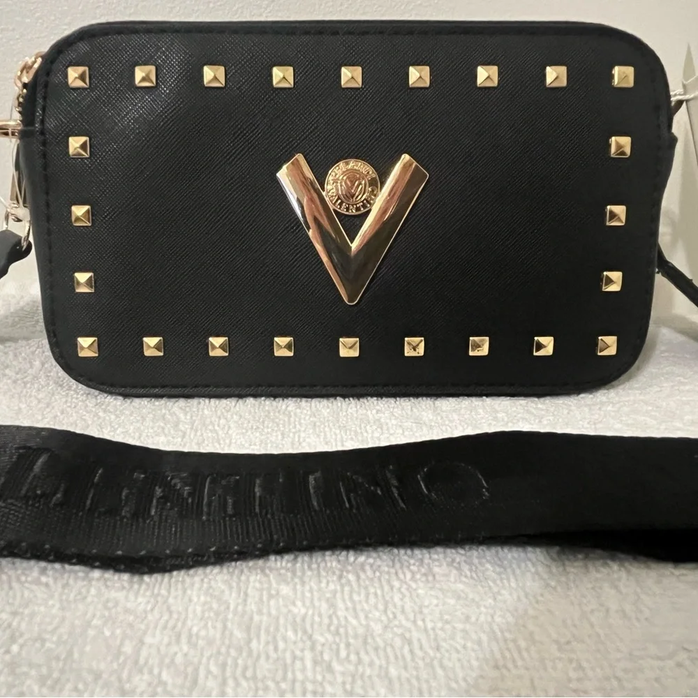 Valentino Orlandi Black Crossover Bag with studded accents NWT - Picture 1 of 6